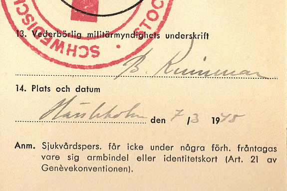 Margareta Björckes identitetskort för Svenska Röda Korset, utfärdad 7 mars 1945. Foto: Svenska Röda Korset